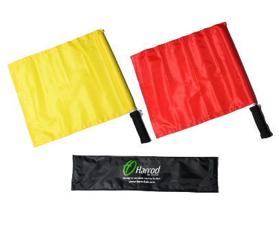 Highly Visible Crown Sporting Goods 2-Pack of 28 Linesman Referee Flags Red & Yellow Checkered Hand Flags for Soccer & Football with Durable Plastic Rods 